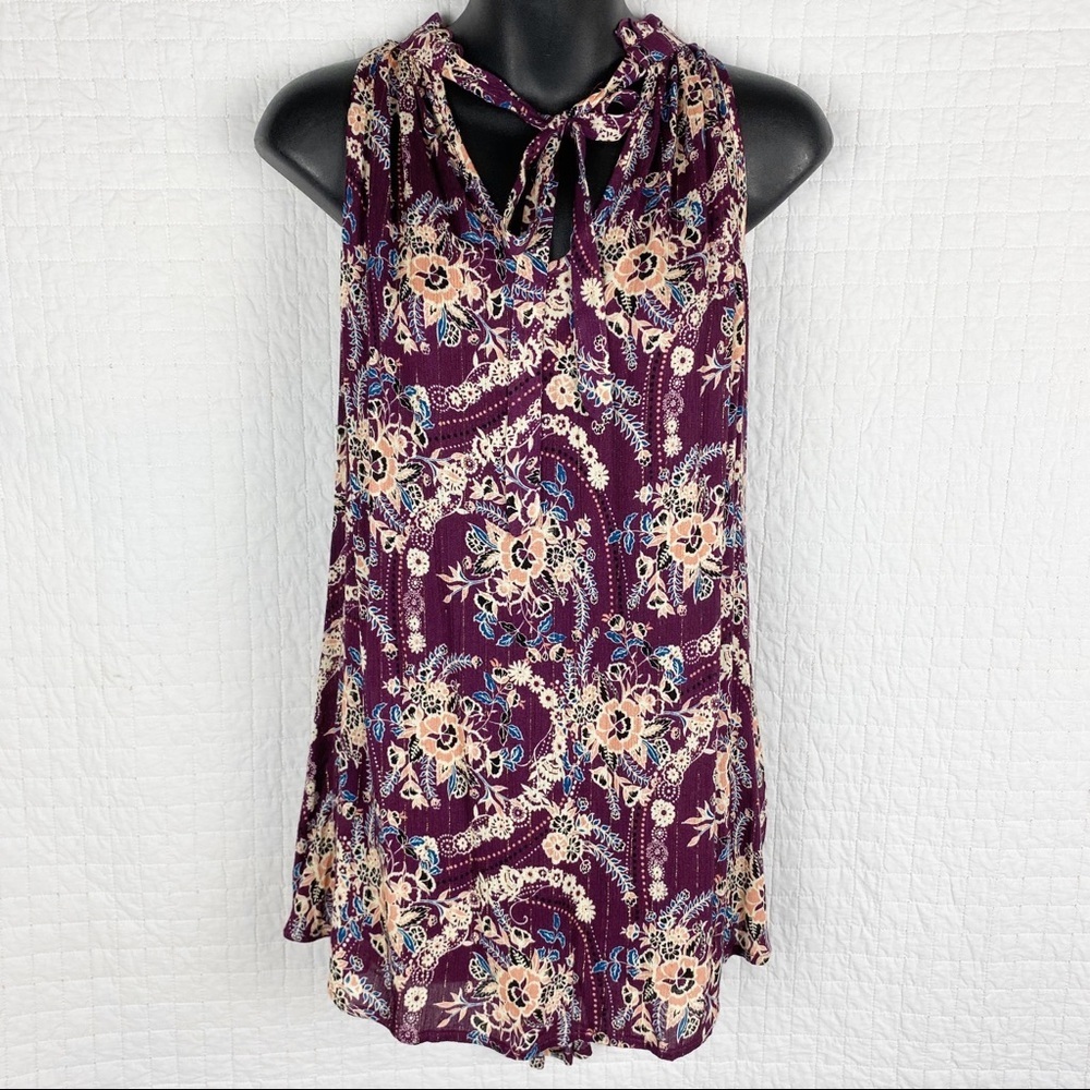 Torrid Sleeveless Purple Paisley Tie Neck Top Summer girls night boho - Picture 4 of 9